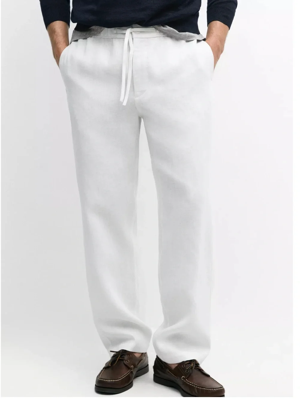 Massimo Dutti Men’s NWT white jogger fit linen cotton pants 0008/004